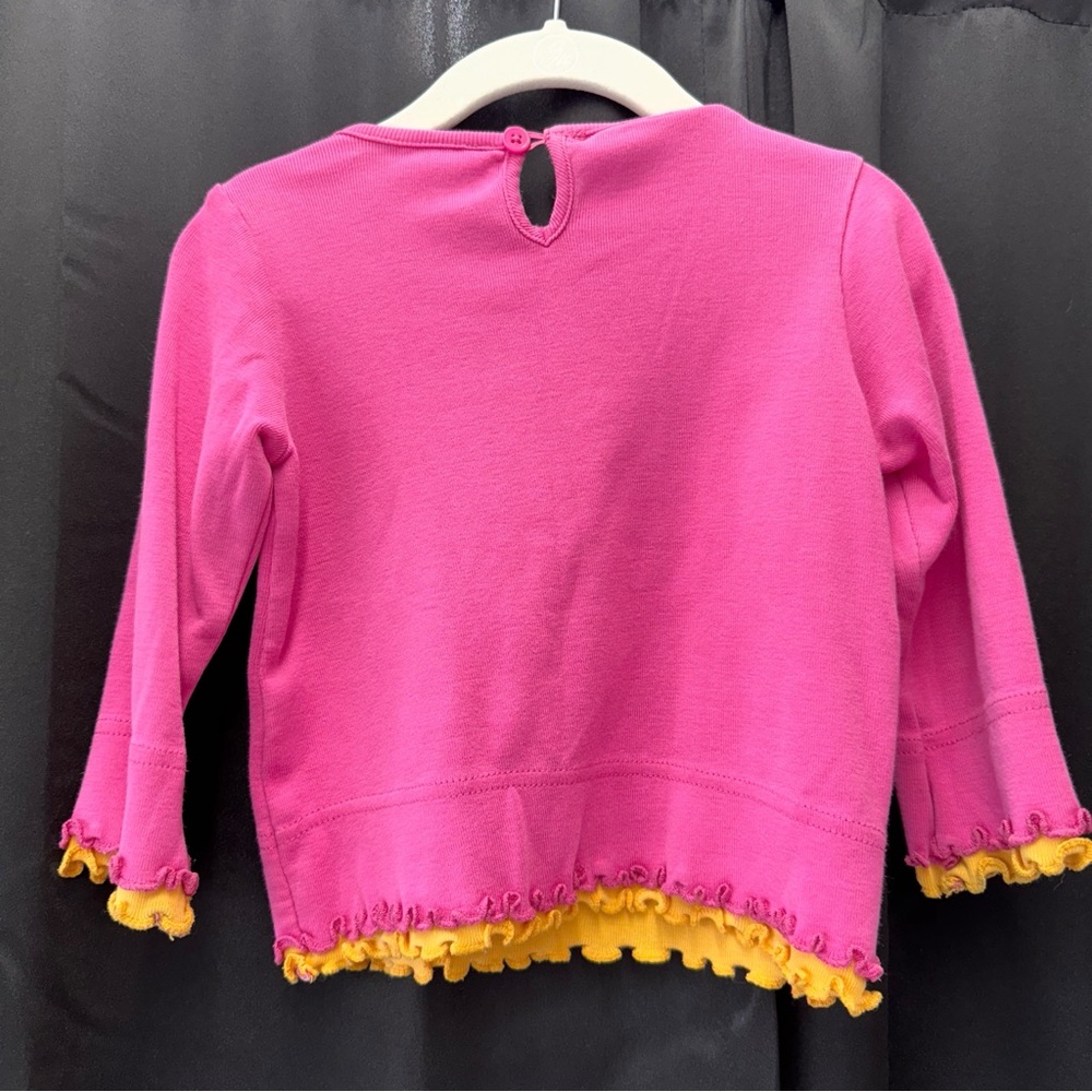 Hanna Andersson Pink and Green Long Sleeve Tees with Floral Embellishments - Picture 2 of 2